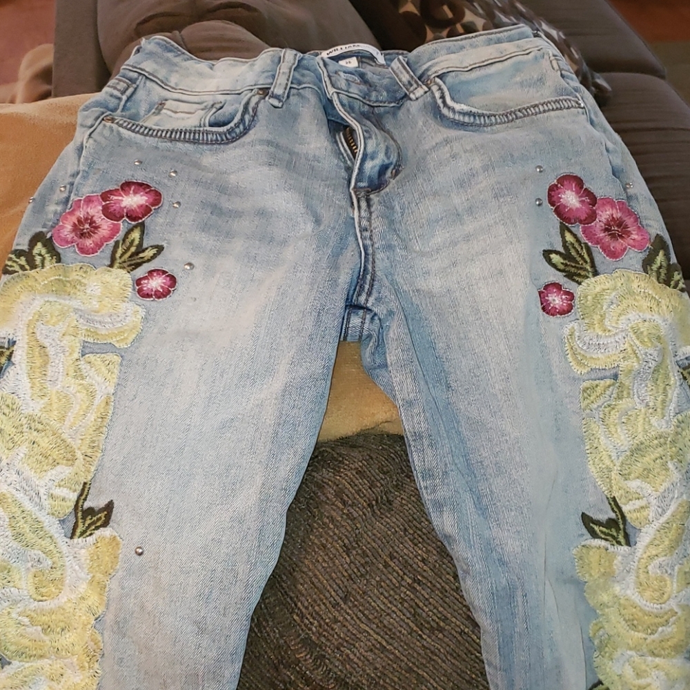 William Rast Floral Embroidered Skinny Jeans